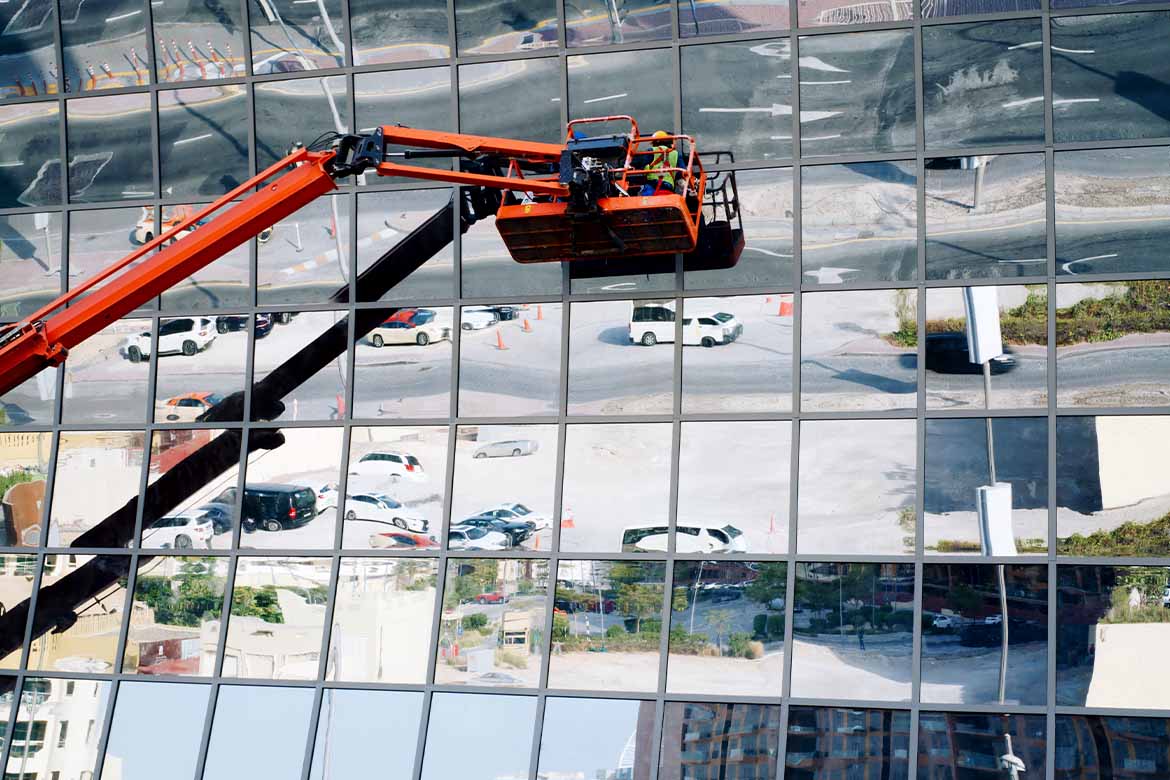 Avril Management conducting window cleaning services